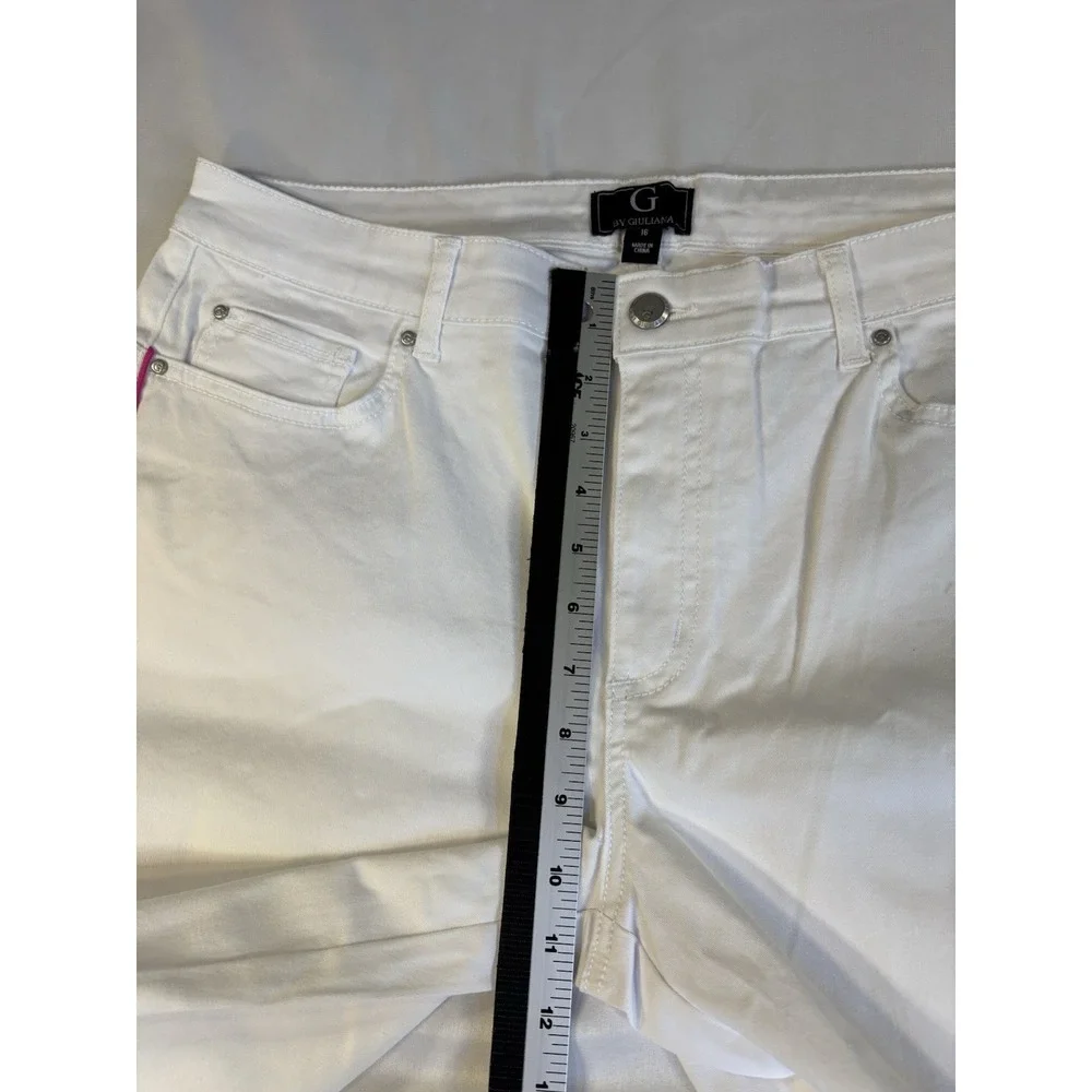 G By Giuliana Women's 16 Skinny White Pink Tuxedo Side Stripe Ankle Jeans Preppy